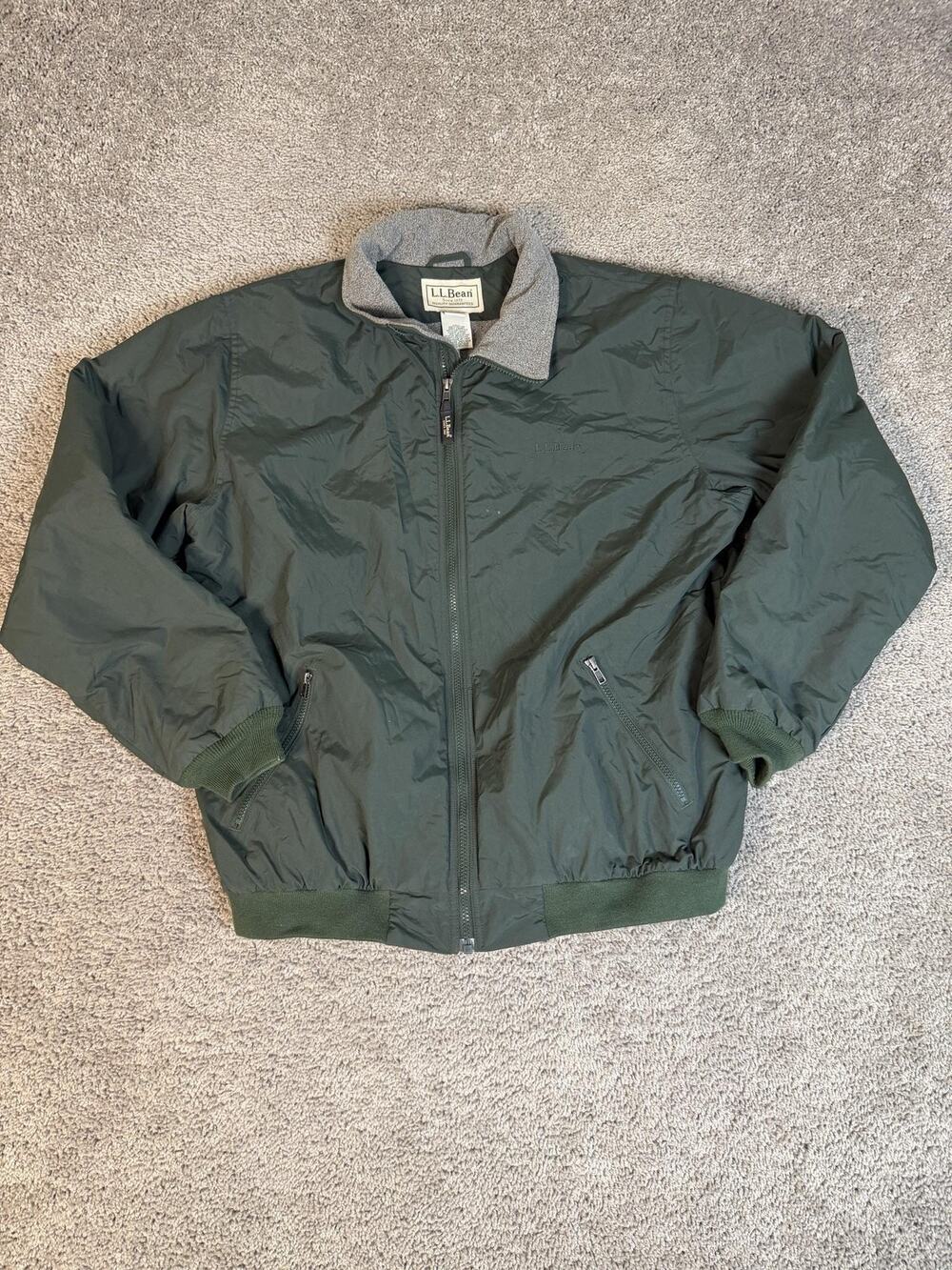 L.L. Bean Jacket Mens L Big & Tall Green Bomber Lined Insulated Full Zip Fleece